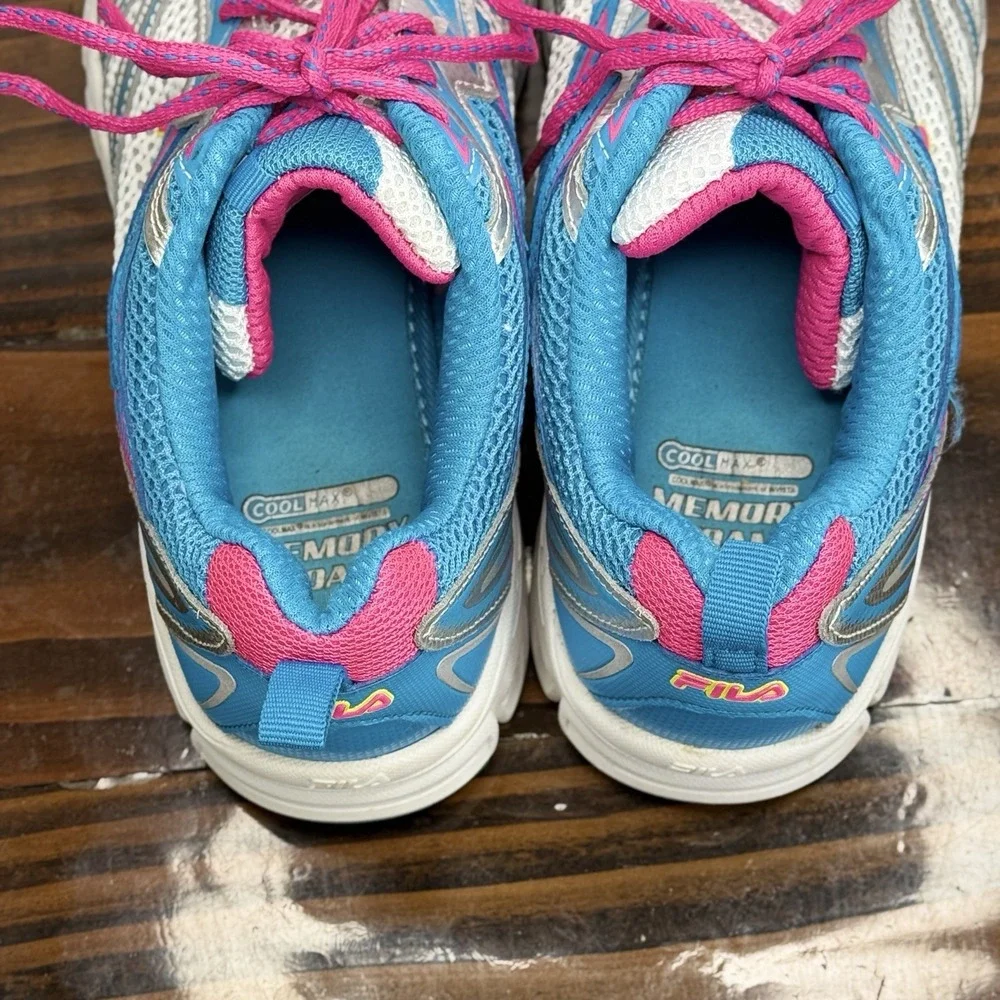 Women's Fila Running Shoes Coolmax with Memory Foam Size 9.5 Blue Silver Pink‎